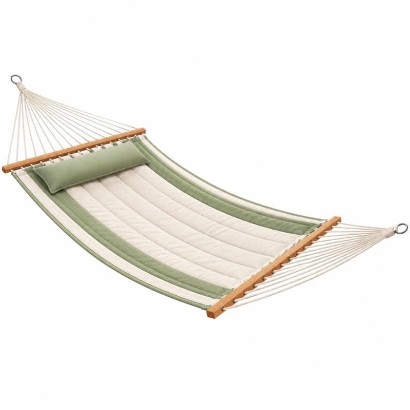 Amaca da giardino 300 x 140 cm in cotone verde e bianco con barre in legno