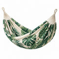 Amaca 200 x 150 cm in cotone beige e verde con fantasia foglie per giardino