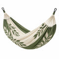 Amaca 200 x 150 cm in tessuto verde e crema con motivo foglie per giardino