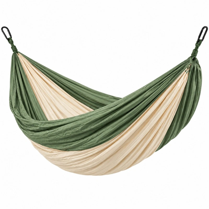 Amaca da giardino 270 x 140 cm in tessuto sintetico verde crema con moschettoni - sospesa portatile