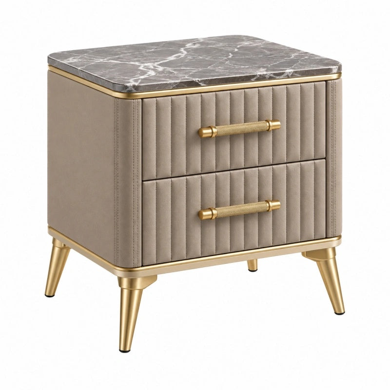 Comodino 50 x 40 x 60 cm effetto marmo tortora con 2 cassetti stile moderno