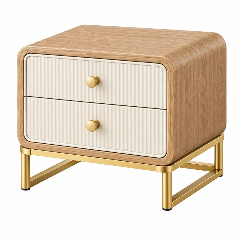Comodino 50 x 40 x 55 cm effetto legno naturale e crema con 2 cassetti stile moderno