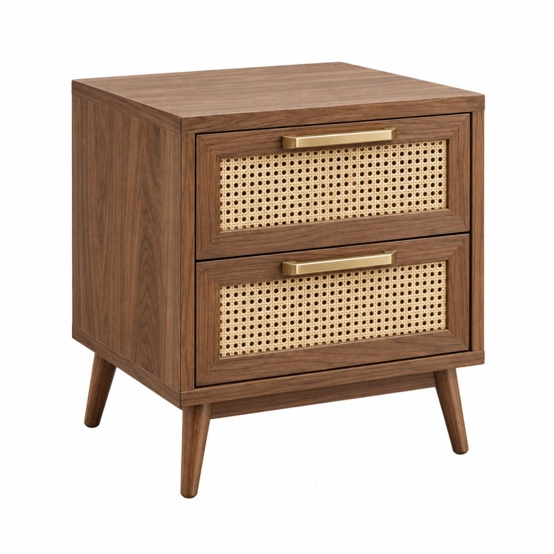 Comodino 50 x 40 x 65 cm in legno marrone con cassetti intrecciati stile retrò