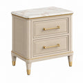 Comodino 60 x 45 x 65 cm con 2 cassetti in legno beige e piano effetto marmo stile classico