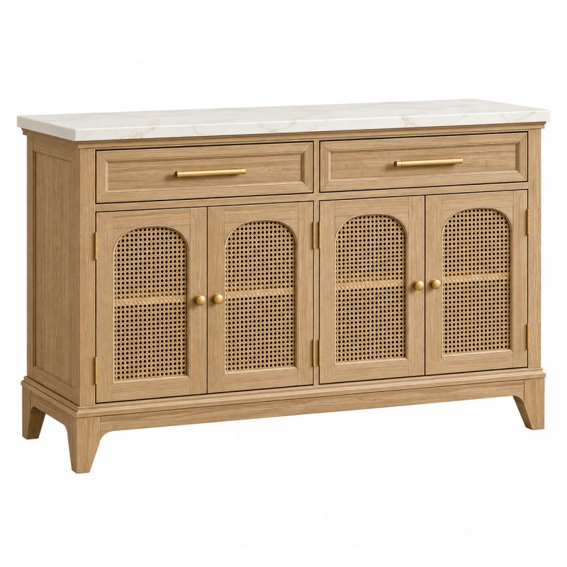 Credenza 120 x 40 x 85 cm in legno beige con ante in rattan stile naturale