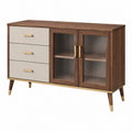 Credenza 140 x 40 x 85 cm in legno marrone e beige con vetro scanalato - stile moderno