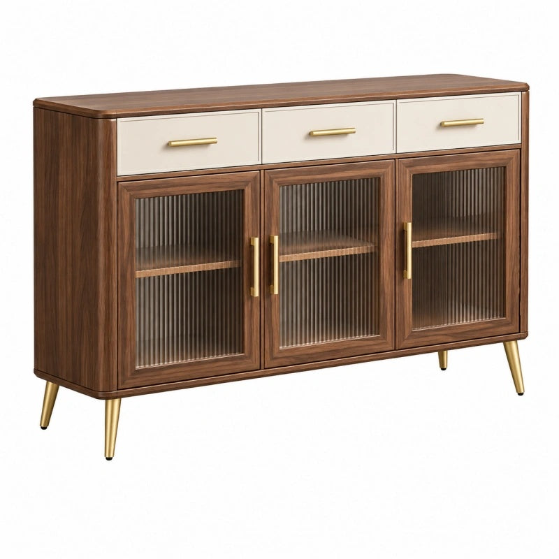 Credenza 140 x 40 x 85 cm in legno marrone e vetro scanalato con cassetti stile moderno