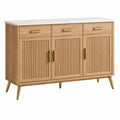 Credenza 140 cm in legno naturale con piano effetto marmo e ante scanalate