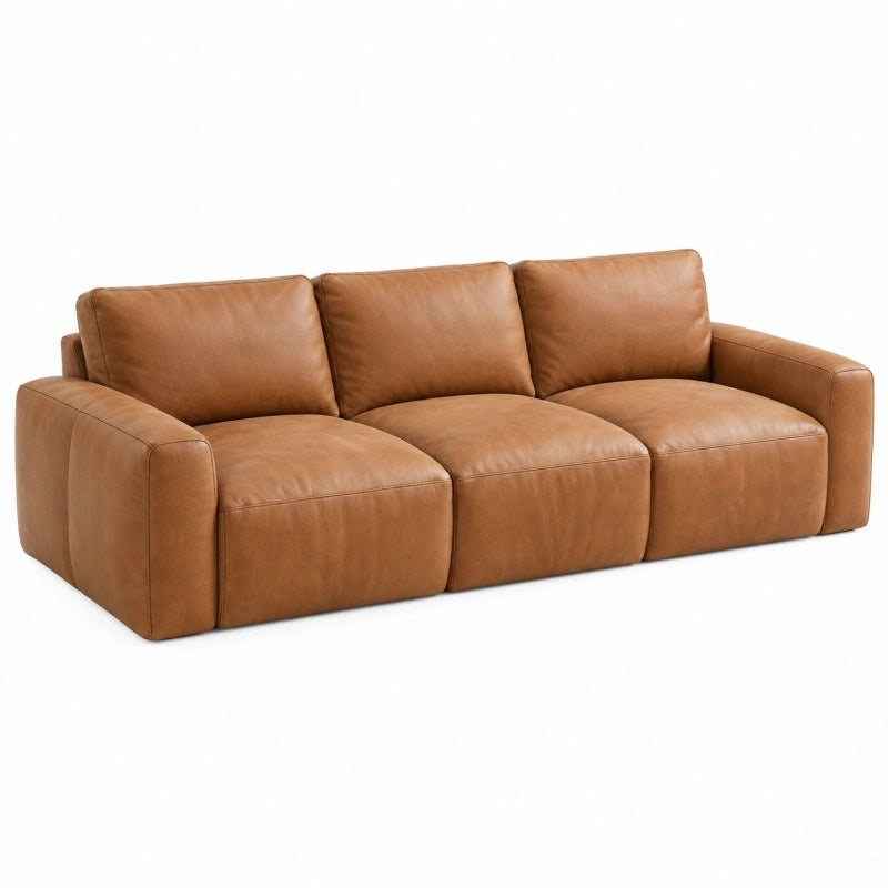 Divano 3 posti 220 cm in pelle marrone cognac - stile moderno