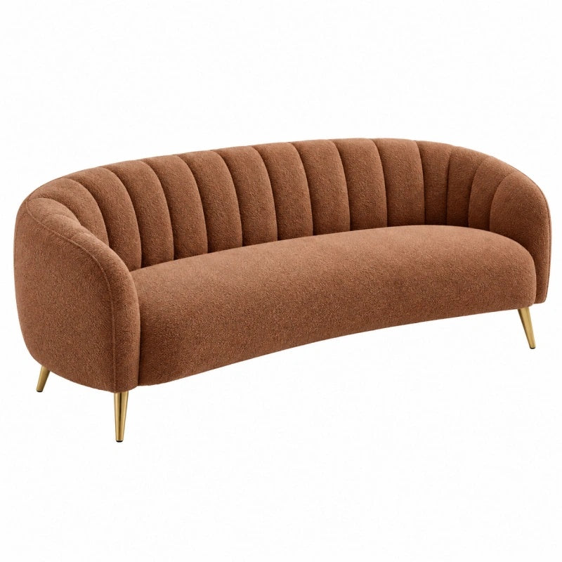 Divano 3 posti 190 cm in tessuto marrone con gambe in metallo dorato stile moderno