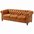 Divano tre posti 225 x 95 x 80 cm in pelle marrone stile Chesterfield