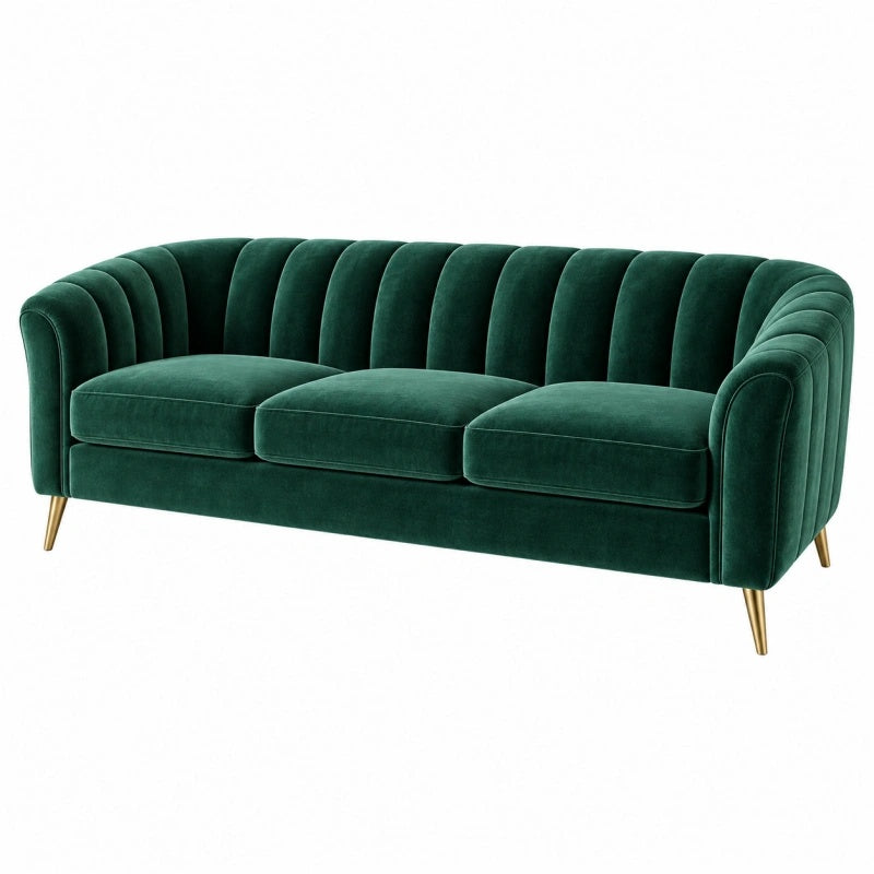 Divano 3 posti 210 cm in velluto verde con gambe in metallo - stile moderno