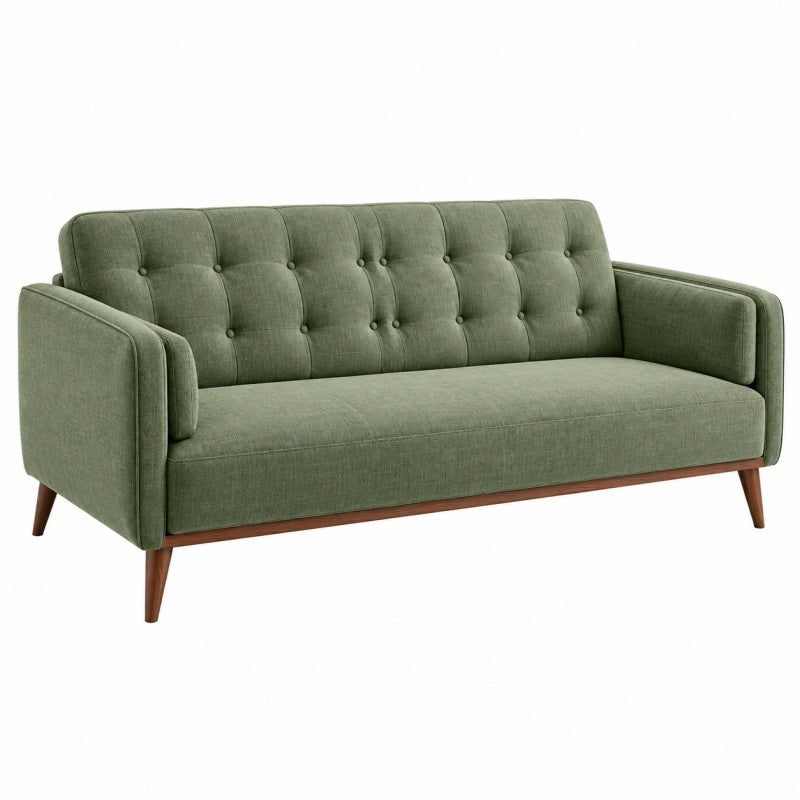 Divano 3 posti 200 x 85 x 85 cm in tessuto verde con gambe in legno stile moderno