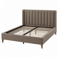 Letto matrimoniale 160 x 200 cm in tessuto tortora con testiera imbottita e rete a doghe