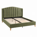 Letto matrimoniale 160 x 200 cm in velluto verde oliva - testiera imbottita e rete a doghe