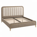 Letto matrimoniale 160 cm x 200 cm in tessuto taupe con testiera imbottita e rete a doghe
