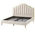 Letto matrimoniale 160 x 200 cm imbottito beige con testiera capitonné e rete a doghe