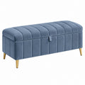 Panca contenitore 110 x 40 x 45 cm in velluto blu con gambe dorate