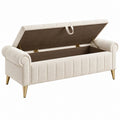 Panca contenitore 130 x 45 x 60 cm in tessuto beige stile classico con vano portaoggetti