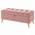 Panca contenitore 110 x 45 x 45 cm in velluto rosa con seduta capitonné e gambe in metallo dorato