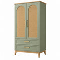 Armadio 90 x 45 x 180 cm in legno verde salvia con rattan - contenitore in stile naturale