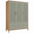 Armadio guardaroba 120 x 52 x 190 cm in pannelli di legno verde salvia e legno naturale con 3 ante e 4 cassetti