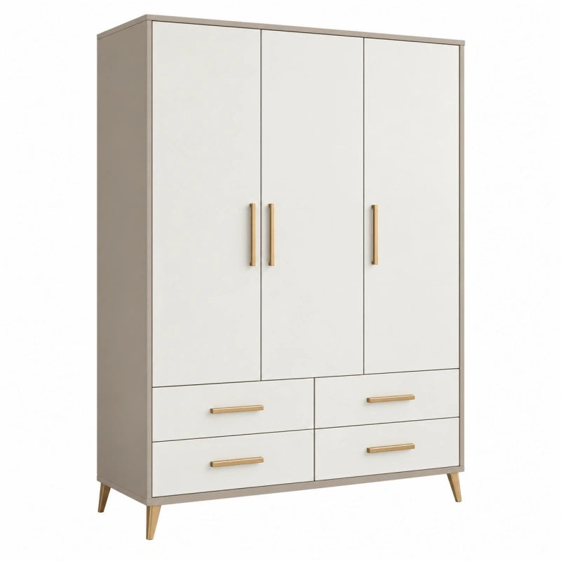 Armadio guardaroba 120 x 50 x 180 cm bianco in legno ingegnerizzato con 3 ante e 4 cassetti stile moderno