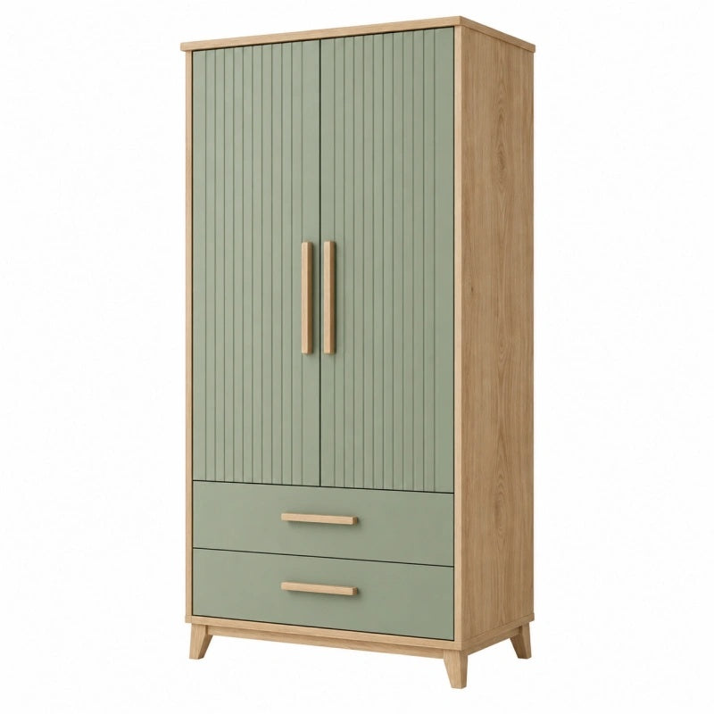 Armadio guardaroba 80 x 50 x 180 cm in legno verde salvia con 2 ante e 2 cassetti