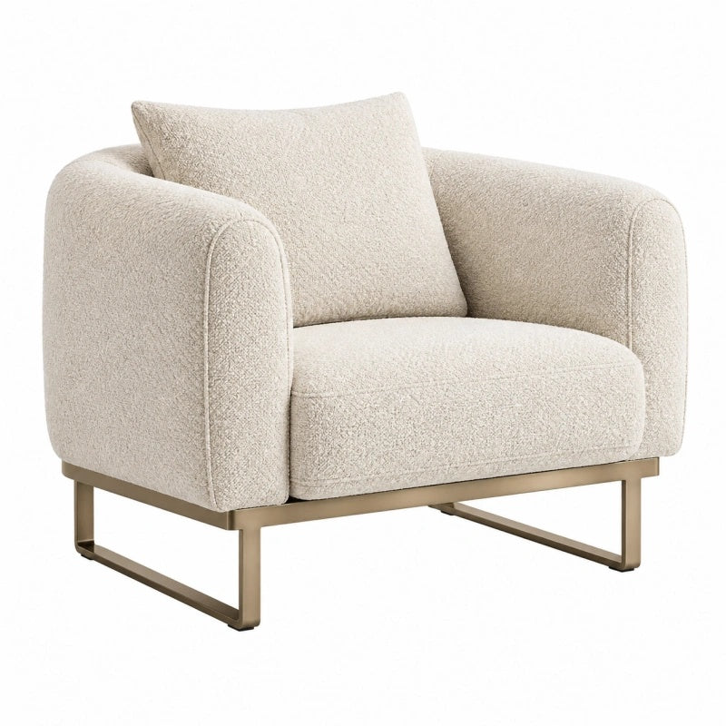 Poltrona 90 x 86 x 82 cm in tessuto bouclé beige con base in metallo - stile moderno