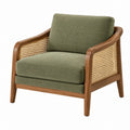 Poltrona 75 x 80 x 82 cm in legno marrone e rattan con rivestimento in tessuto verde stile moderno