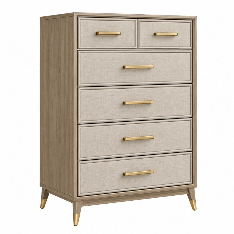 Cassettiera 80 x 45 x 130 cm in legno beige con 6 cassetti stile moderno