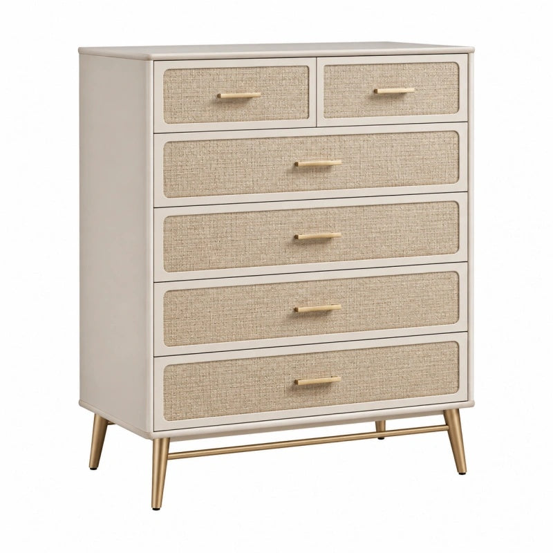 Cassettiera 80 x 40 x 100 cm beige in legno con 6 cassetti stile moderno