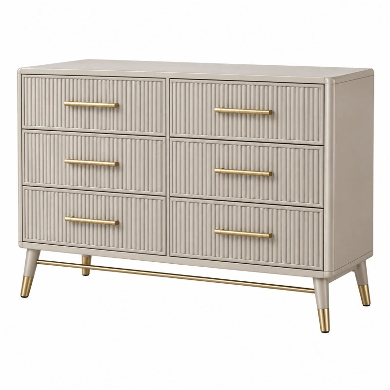 Cassettiera 120 x 40 x 80 cm in legno beige con 6 cassetti stile moderno