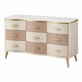 Cassettiera 150 x 45 x 85 cm beige e rosa con piano effetto marmo e 9 cassetti
